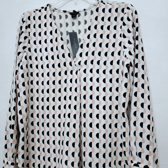 Ann Taylor Geometric Polka Dot Long Sleeve Women's Career Office Blouse MP - Picture 6 of 12